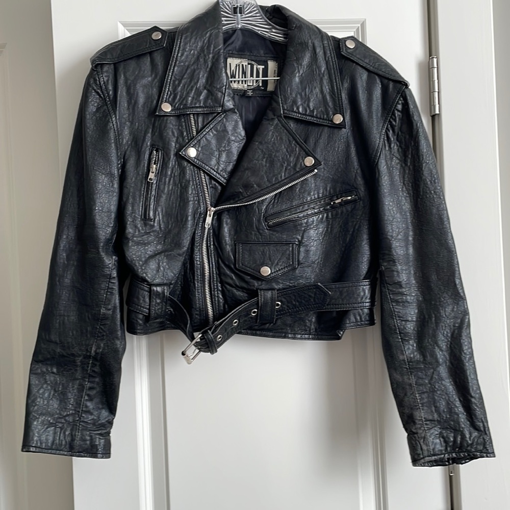 Vintage Black Leather Cropped Jacket
